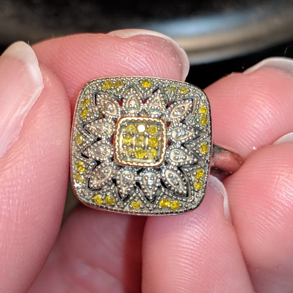 Beautiful 14K White and Yellow Diamond Silver Ring